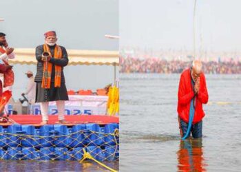 प्रधानमंत्री नरेंद्र मोदी ने श्रद्धा के साथ किया त्रिवेणी में स्नान